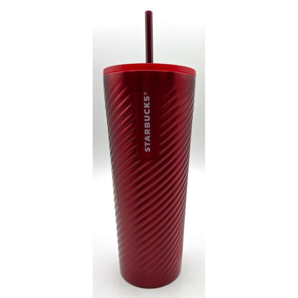 Starbucks Winter 2022 Holiday Red Swirl Stainless Steel Tumbler Cold Venti 24oz - Picture 1 of 16